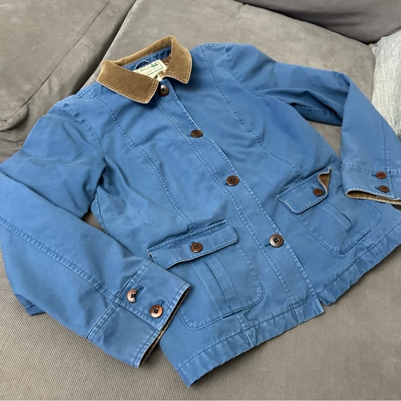 LL Bean Jacket Barn Chore Field Coat Corduroy Tipped Flannel Lined Blue Women M - Picture 2 of 9